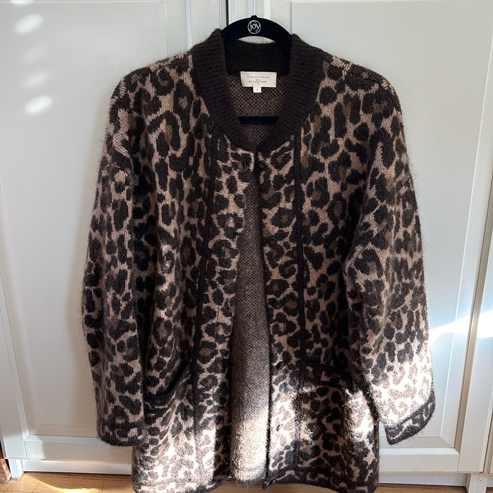 Sezane Nathael Jacket Oversized Wool Coat Leopard Print